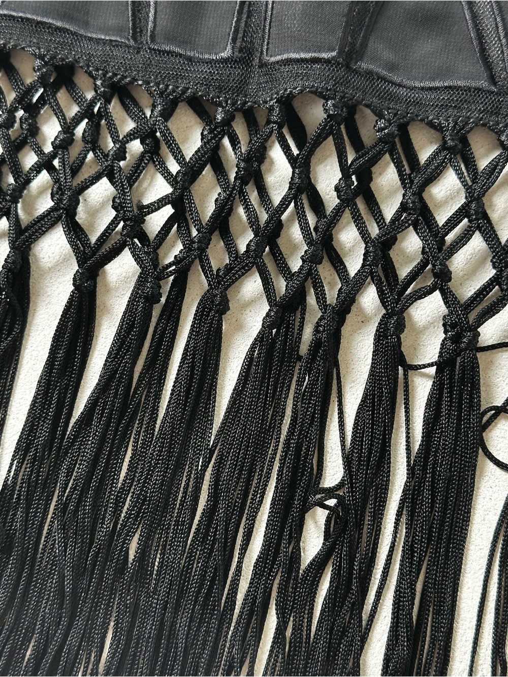 Authentic bebe Black Mesh Fringe Crop Top - Picture 3 of 6